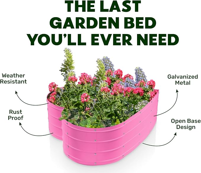Galvanized Raised Garden Beds Outdoor // Planter Raised Beds for Gardening, Vegetables, Flowers // Large Metal Garden Box (Pink) // Tool-Free Assembly