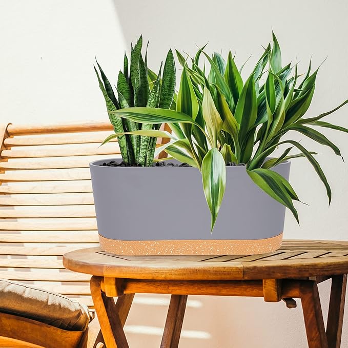 QCQHDU 2 Pack Window Planter Box 16” x 7", Self Watering Plant Pots for Indoor Plants Home Garden Flower Pot with Drainage Hole and Tray