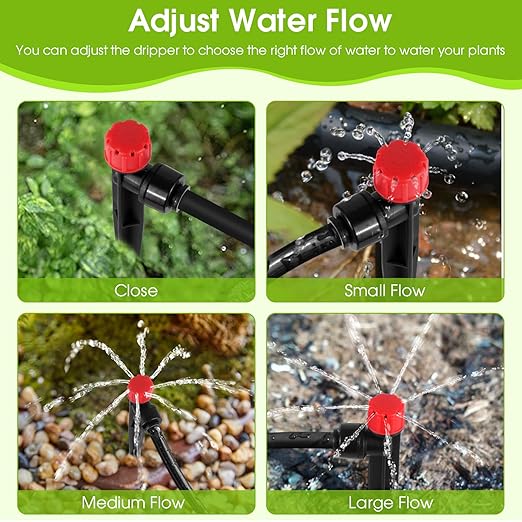 60 Pcs Drip Irrigation Emitters with Stake - Adjustable Drip Emitter Stream for 1/4" Drip Line Irrigation Tubing - Drip Irrigation System Parts Drippers Sprinkler Heads for Garden Watering System -Red