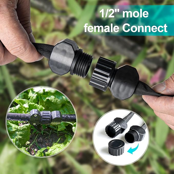 Flat Soaker Hose for Garden Bed, 25FT 1/2" Linkable Consistent Drip Irrigation Hose Save 80% Water Leakproof Heavy Duty Double Layer Sprinkler Garden Hose with Holes