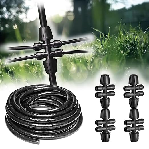 50 Foot (15 m) 1/2 Inch Drip Hose with 4pack 6 Way Connector for Quick Connector Irrigation Systems,Garden Irrigation Systems or Blank Distribution Hoses for Any Project
