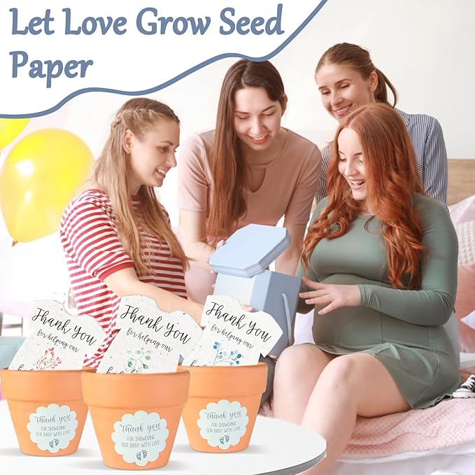 Set of 6 Seed Paper – 6 Green Onesie & 6 Orange Pots with Stickers for Weddings & Life Events