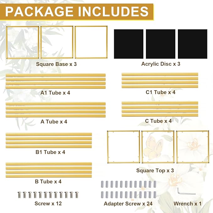 chamvis Gold Metal Plant Stand, 3 Pcs Tall Cylinder Pedestal Stands for Parties and Weddings, Gold Square Cylinder Tables for Living Room and Patio Decor