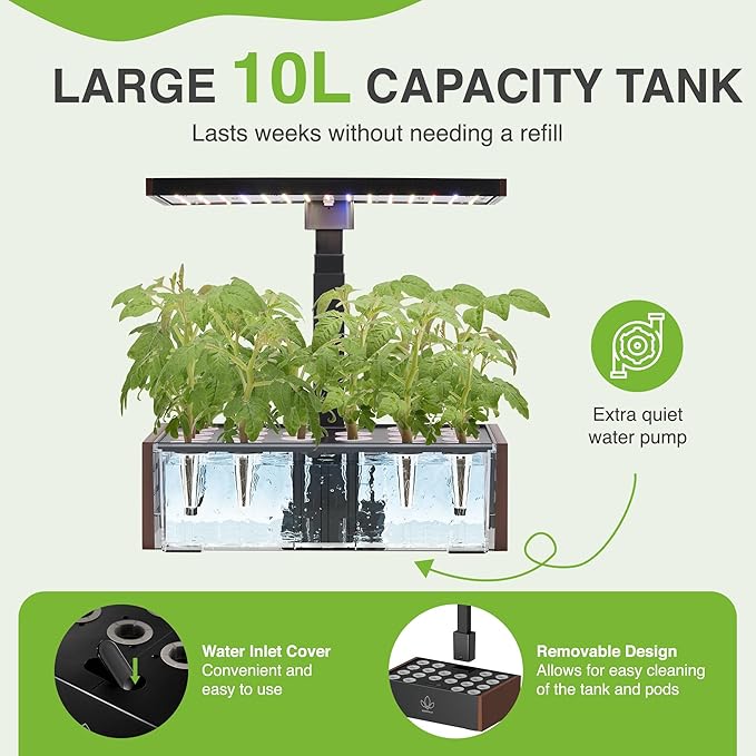 Vita Indoor Hydroponics Growing System Kit, 12/16/20 Pods, 10L Water Tank, Indoor Herb Garden with 5X Faster Growth, Indoor Gardening System with 25" Extendible Rod for Indoor Plants