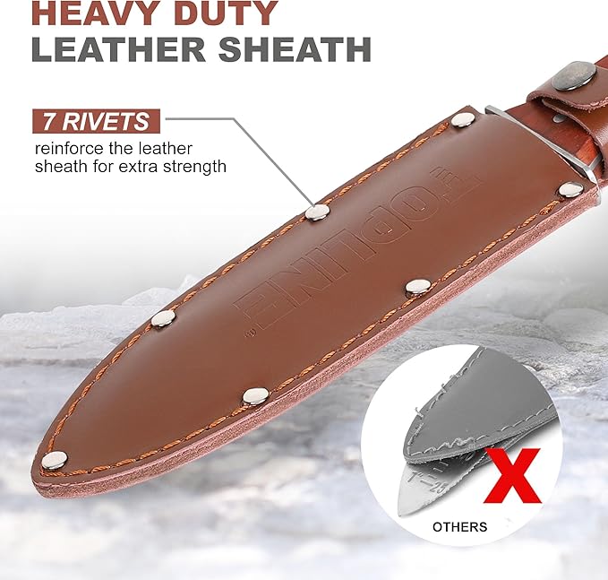 Topline Hori Hori Garden Knife, Double-edge Stainless Steel Blade, Garden Knife with Leather Sheath for Digging, Weeding, Planting, Hori Hori Knife with Sharpener, Sharpening Stone Included
