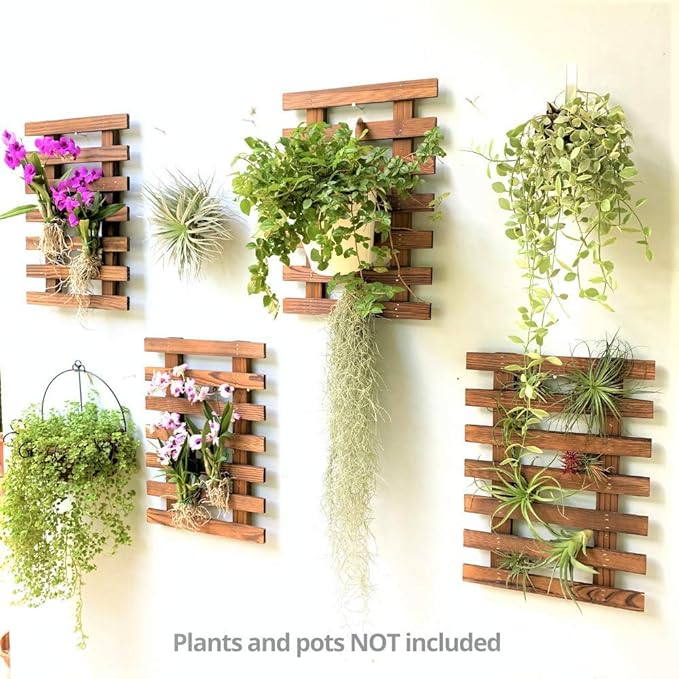 ShopLaLa Wall Planters - 4 Pack Wooden Hanging Planter for Indoor Outdoor Plants, Air Plant Succulent Orchid Holder, Live Vertical Garden Wall Mounted Plant Stand, Wall Christmas Decor 15.7" (40cm)