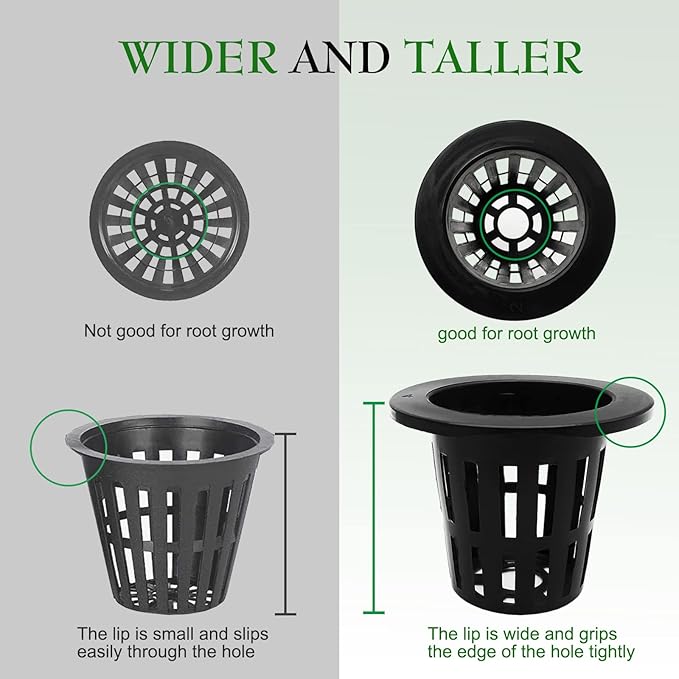 100 Pack 2 inch Net Pots Hydroponics Supplies Cups, Round Wide Lip Design Orchids Aquaponics Garden Slotted Mesh Heavy Duty Net Pot with 20Pcs Plant Labels