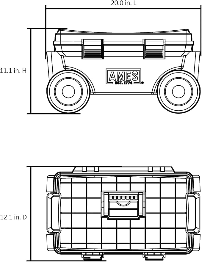 AMES 20213200 Rolling Lawn & Garden Storage Cart for Storing Tools & Cleaning Supplies, Lid Doubles as Seat, 225 lb. Weight Capacity