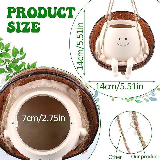 Small Swing Face Hanging Planter Pot for Indoor Outdoor Plants, Cute Swinging Plant Pot, Hanging Flower Pots, Face Planter Pot Head, Valentines Day Gifts for Her(Swing Basket)