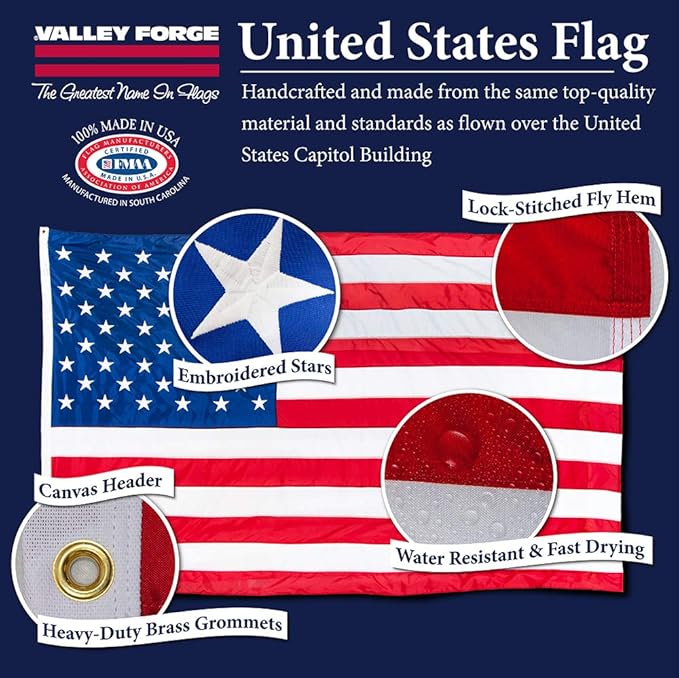 American Flag - 100% Made in the USA - 3' x 5' ft - Koralex II 2-ply Polyester - Sturdy, Durable and Patriotic - Great for Gardens, Homes, Patios and Cars – By Valley Forge Flag