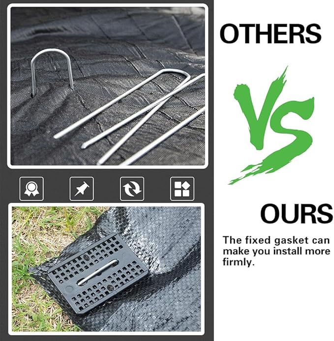 Bakulyor 100 Pcs Landscape Staples + 100 Pcs Gasket, 6 Inch Garden Stakes Staples 11 Gauge U Shaped Galvanized Lawn Landscape Pins, Heavy Duty Yard Ground Pin for Weed Barrier Sod Fabric Decorations