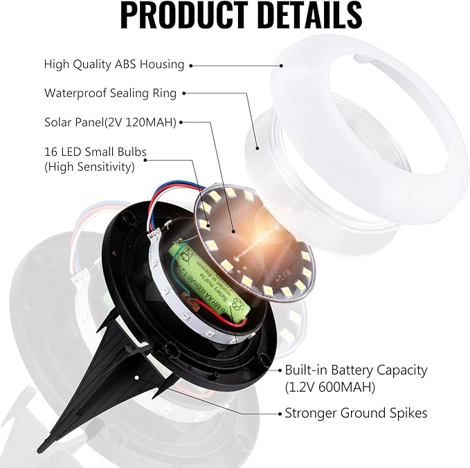 Flumy Solar Ground Lights, 16 Pack 16 LED Solar Lights Outdoor Waterproof, Solar Garden Lights for Outside Patio Pathway Yard Lawn Driveway Pathway Walkway, Outdoor Christmas Decorations(Cool White)