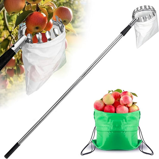 Fruit Picker Pole Tool with Basket Telescoping, 3.2FT-13.8FT Adjustable Pole, Apple Picker Tool with Soft Bag, Long Handle Picker for Avocado, Lemon, Orange, Mango, Limes, Persimmons, Plums