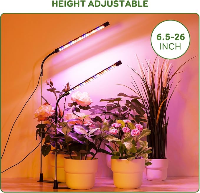 Grow Light, LED Plant Light for Indoor Plant Growing, Full Spectrum Desk Grow Lamp with Base,10 Dimmable Levels, Plant Lamp with Automatic Timer for 3/9/12H, Height Adjustable 6.5"-26"(3 Pack)