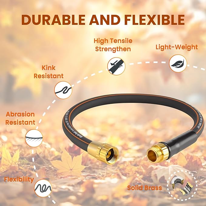 Giraffe Tools Garden Leader Hose 5/8 inch x 2.5ft, Short Water Hose Heavy Duty, Flexible, Lightweight Hybrid Hose with Bend Protection, Male to Female Fittings