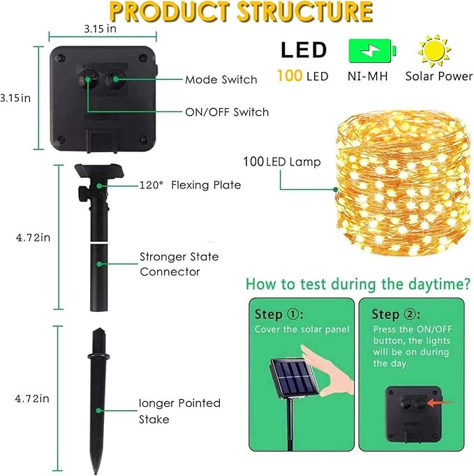 Solar String Lights Outdoor, 6 Pack Each 100 LED Solar Christmas Lights Outside Waterproof Copper Wire with 8 Modes Solar Fairy Twinkle Lights for Garden Yard Tree Wedding Christmas Decor (Warm White)