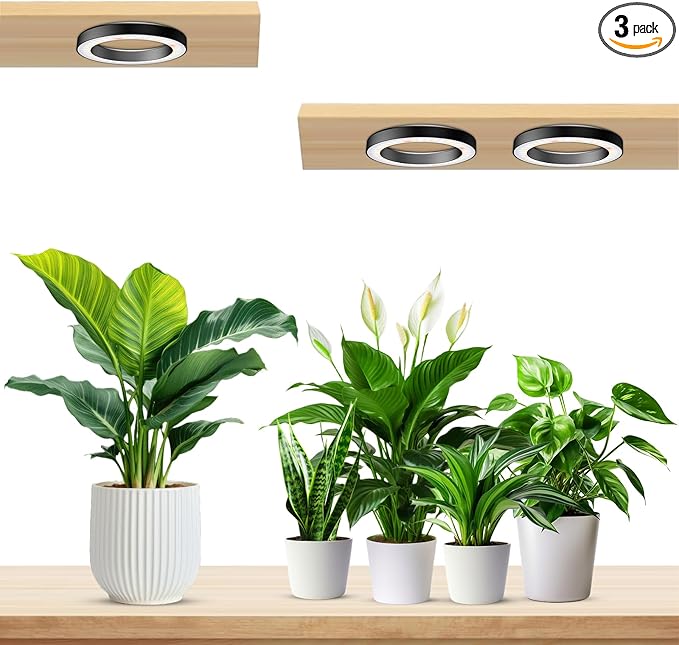 Wiaxulay 6.3” Ceiling Plant Grow Light, 252 LED Full Spectrum Halo Grow Lights for Indoor Plants, 12V/3A Under Cabinet Grow Lamp with 6/12/16 Hrs, 3 Lighting Mode, 5 Dimmable Levels, Tri Head