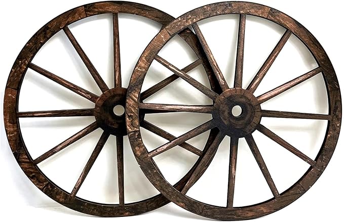 (2 Pieces) 12" Wood Carved Wheel Decor, Western Style Decorative Wagon Wheels for Modern Vintage Home Decor, Suitable for Farmhouse, Living Room, Bookcase, Bar, Garage, Coffee Shop, Studio Decor
