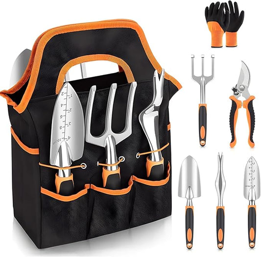 8 PCS Garden Tool Set, Stainless Steel Heavy Duty Gardening Tool Set, Outdoor Hand Tools, Storage Tote Bag, Ideal Garden Tool Kit Gifts for Women and Men