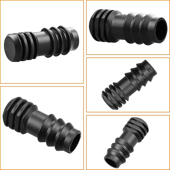 Drip Irrigation Fittings for 1/2 inch Irrigation Tubing(0.60"-0.63" OD), 12 Pieces End Plug Barbed Connectors, End Caps Plastic Plug Nuts for 1/2" Drip Irrigation Hose (13mm ID)