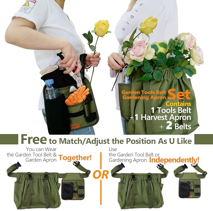 Gardening Apron Garden Tool Belt Set - Garden Apron Gardening Tool Belt Garden Aprons for Women with Pockets Gardening Apron with Pockets for Women, Great Gardening Gifts for Women Gifts for Gardeners