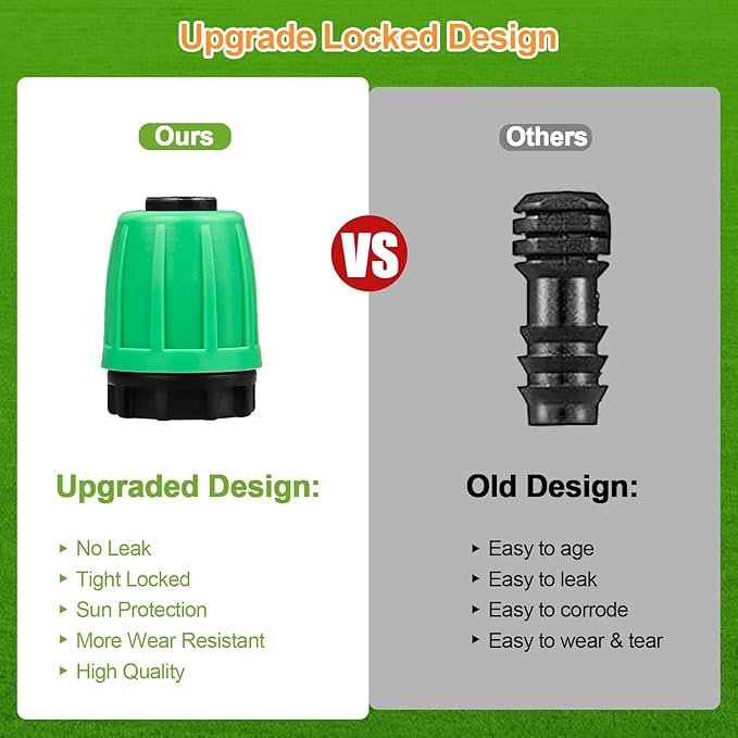 Drip Irrigation Fittings for 1/2 inch Tubing (0.60"-0.63" OD), 16 Pieces Barbed Locked End Plug Connectors, End Caps Drip Line Nuts Connectors for Drip Irrigation Hose (13mm ID)