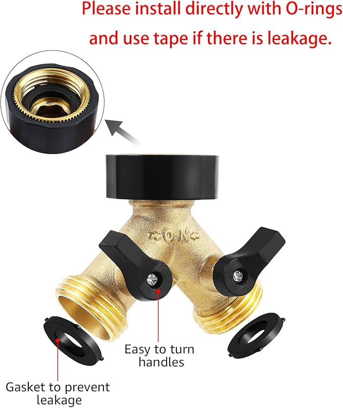 Heavy Duty Garden Faucet Splitter Hose Splitter with Shut-Off Valves Garden Hose Splitter Y Splitter Connect Faucet for Outdoor Garden Irrigation Watering Suitable for All American Thread 3/4