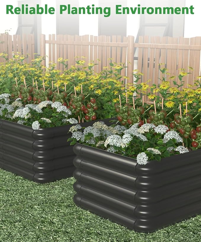 3.0x3.0x1.0ft Raised Garden Bed Kit, Rustproof PP Material Garden Box, Flower Bed with Tool-Free Assembly Design, Square Planter Boxes for Outdoor Plants Vegetables Flower Fruit Herb, Black