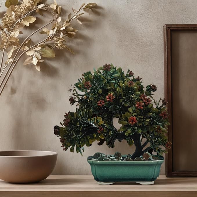 FFPOPU 3-Packs Ceramic Bonsai Pots with Drainage Tray, 6-inch Cute Bonsai Tree Pot with Ice Cracked Glaze, Small Bonsai Planter Pot for Desktop Decoration