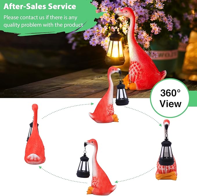 Goodeco Flamingo Statue with Solar Lantern - Artistic Pink Flamingo Decor for Outdoor Garden & Home, Flamingo Gifts for Women - Flamingo Lamp with Solar Lights Outdoor, LD602291
