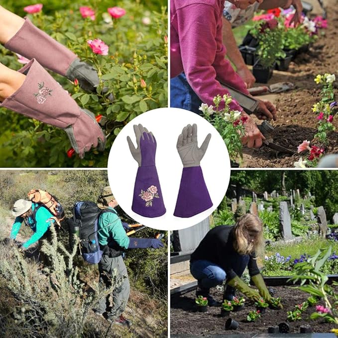 Rose Pruning Gloves Thorn Proof, Embroidery Leather Gardening Gloves with Extra Long Forearm Protection