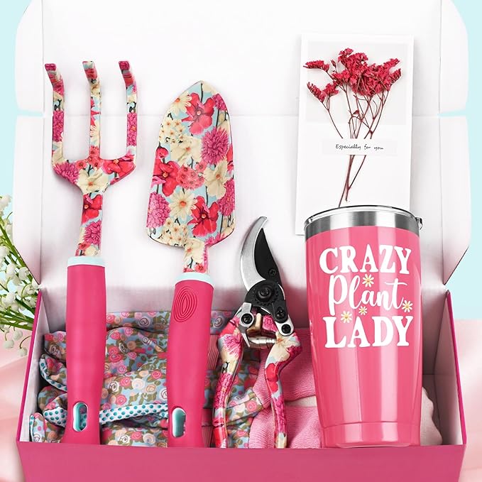 Gardening Gifts for Women, Gardening Tools for Women, 6 PCS Garden Tools Set Kit, Plant Lover Gifts Birthday Gifts for Mom Grandma Aunt, Rose Red (Rose Red)
