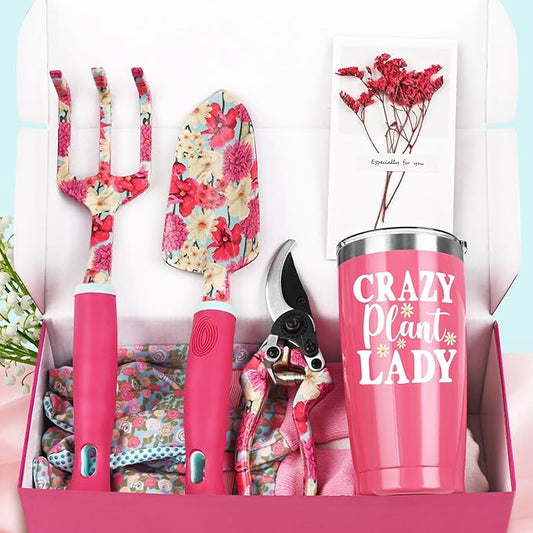 Gardening Gifts for Women, Gardening Tools for Women, 6 PCS Garden Tools Set Kit, Plant Lover Gifts Birthday Gifts for Mom Grandma Aunt, Rose Red (Rose Red)