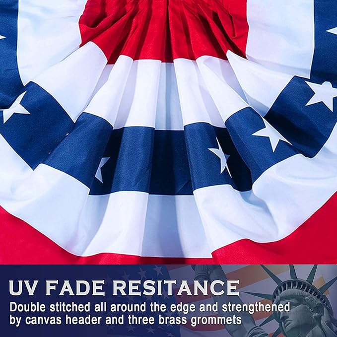 USA Pleated Fan Flag American US Bunting Flag Patriotic Half Fan Banner Flag with Canvas Header and Brass Grommets for 4th of July Memorial Day Indoor Outdoor Decoration (14, 1.5x3 Feet)