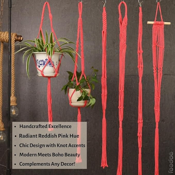 Macrame Plant Hangers Indoor Macrame Hanging Planters for Indoor Plants - 6 Pack Hanging Plant Holders Indoor Hanging, Macromay Plant Hangers for Indoor Plant Hanger, Boho & Home Decor (Pink)