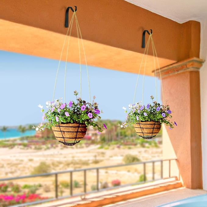 5 Inch Outdoor Decorative Iron Small Plant Lantern Hooks for Wall Hanging Solar Lanterns, Rust Resistant Heavy Duty, Black