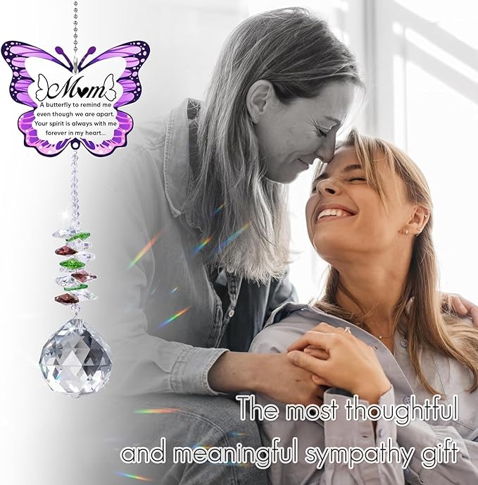 Memorial Gifts for Loss of Mom,Loss of Mother Sympathy Gifts,Sympathy Gift Idea Crystal Ball Suncatcher,Hanging Crystals Ornament for Window,Rainbow Maker