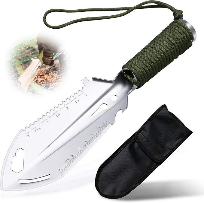 Hori Hori Garden Knife, 7-in-1 Multi-Functional Japanese Garden Tools with Sheath, 7" Stainless Steel Blade Weeding Garden Tools for Digging, Garden Gift for Father's Day or Mother's Day