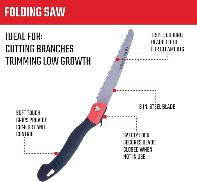 CRAFTSMAN Folding Hand Saw, 8 in. Blade, Compact Design, for Camping, Pruning, Cutting Wood, Branches or Brush