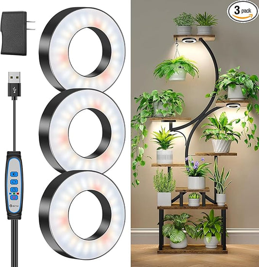 Wiaxulay Grow Lights for Indoor Plants, 144 LEDs Full Spectrum LED Plant Grow Light, 5V/3A Under Cabinet Grow Lamp with Auto Timer 6/12/16 Hrs, 3 Lighting Mode, 5 Brightness Levels, Tri Head (3.5in)