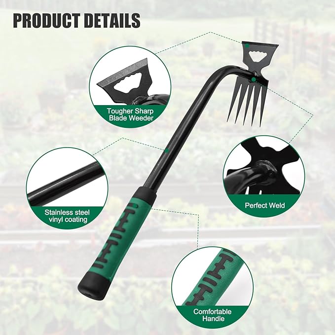 2 Pack Uprooting Weed Pulling Tools,Garden Hand Weeder Tools, Manual Multifunctional Weeders Gardening Tools for Yard and Garden(5Tines+6Tines)
