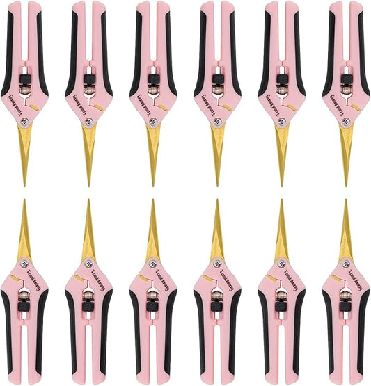 1 Pack Pruning Shears with Curved Blades, Garden Trimming Scissors, Gardening Hand Pruning Snips Titanium Coated Precision Bonsai Pruning Shears, Efficient Flower Cutters (Pink)