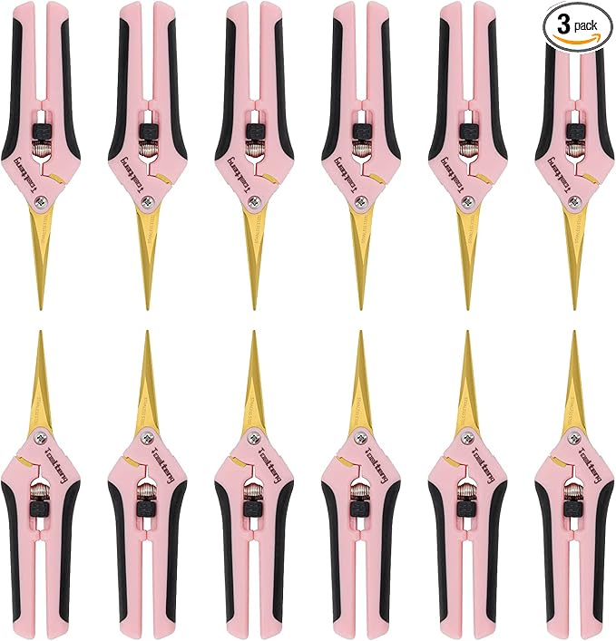 3 Packs Pruning Shears with Curved Blades, Garden Trimming Scissors, Gardening Hand Pruning Snips Titanium Coated Precision Bonsai Pruning Shears, Efficient Flower Cutters (Pink)