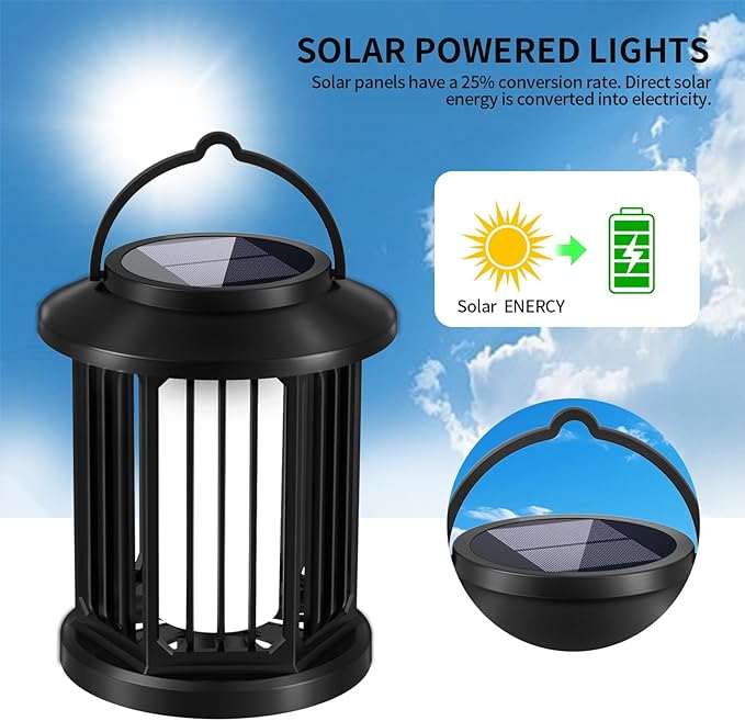 Solar Lanterns Outdoor Waterproof,Hanging Solar Flame Lantern,Outdoor Lantern Decor for Porch,Patio,Garden,Suitable for Daily Lighting or Christmas Decoration, 2 Pack