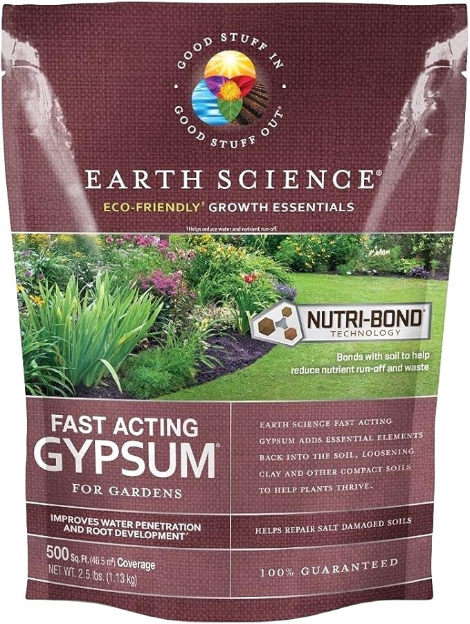 Earth Science Fast Acting Gypsum - Soil Conditioner Adds Calcium, Repairs Salt Damage & Root Growth with Nutri-Bond Runoff Reduction Technology (2.5 lb)