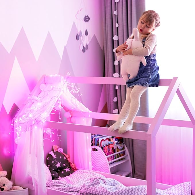 JMEXSUSS 66 Ft Pink Lights for Room Decor, 200 LED Pink String Fairy Christmas Lights Clear Wire Plug in for Bedroom Indoor Outdoor Girl's Room Decorations