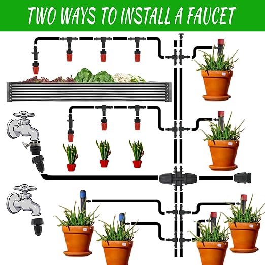 Drip Irrigation System for Garden, 226 Ft Watering System for Outdoor Plants, Greenhouse Sprinkler System Kits, Garden Raised Bed Irrigation Drip Irrigation Kits with 1/2 in,1/4 in Hose