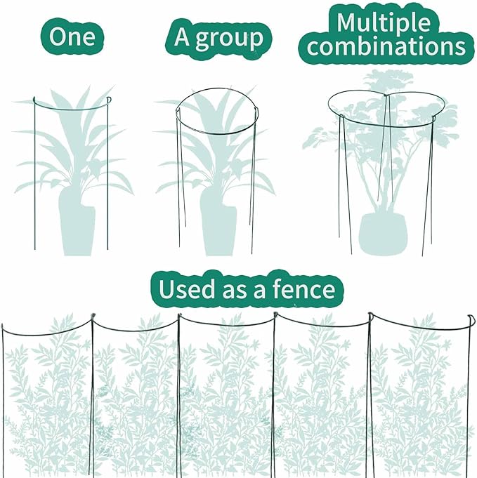 TCBWFY 10 Pack Plant Support Stakes for Peony,10" Widex24 High Heavy Duty 4.5mm Peony Cages and Support,Metal Peony Supports for Outdoor Indoor Plants,Plant Supports for Peony