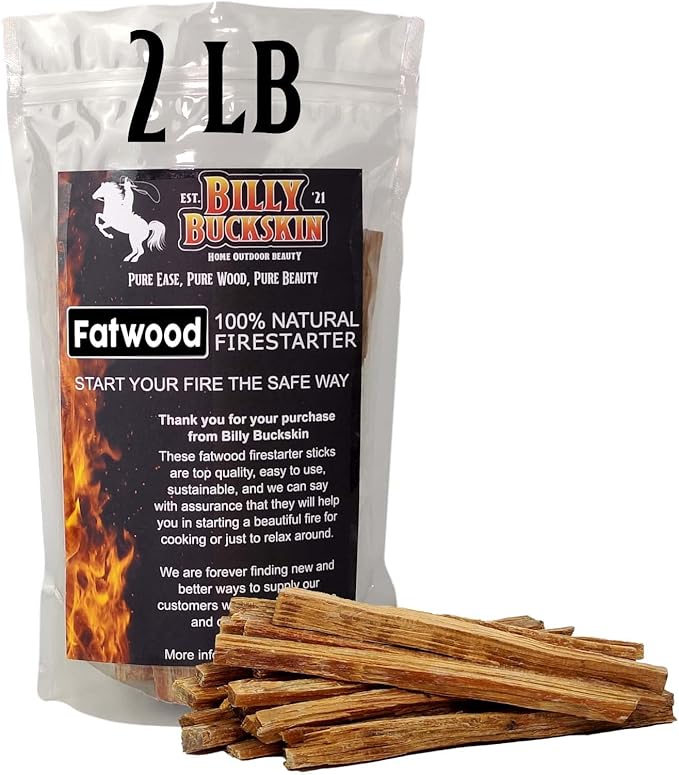 2 lb. Billy Buckskin Fatwood Fire Starter Sticks, Fire Starters for Fire Pit, Campfires, Wood Stoves, Fireplaces, Bonfires & Grilling BBQ, Camping Essentials, Start a Fire with 3 Sticks (2 Pound Bag)