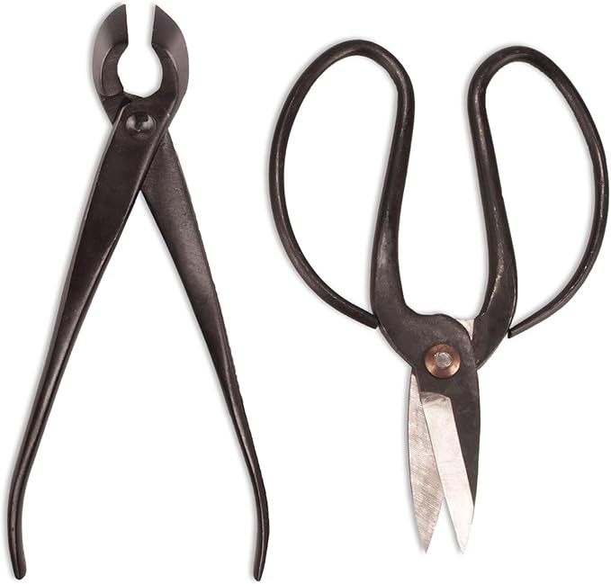 BambooMN Bonsai Basics Set - 8" Concave Cutter, 7" Heavy Duty Shear - 30 Sets